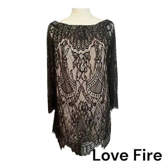 LOVE FIRE Women's Dress Black Lace Off the Shoulder‎ Fancy Mini Dress - Picture 1 of 15